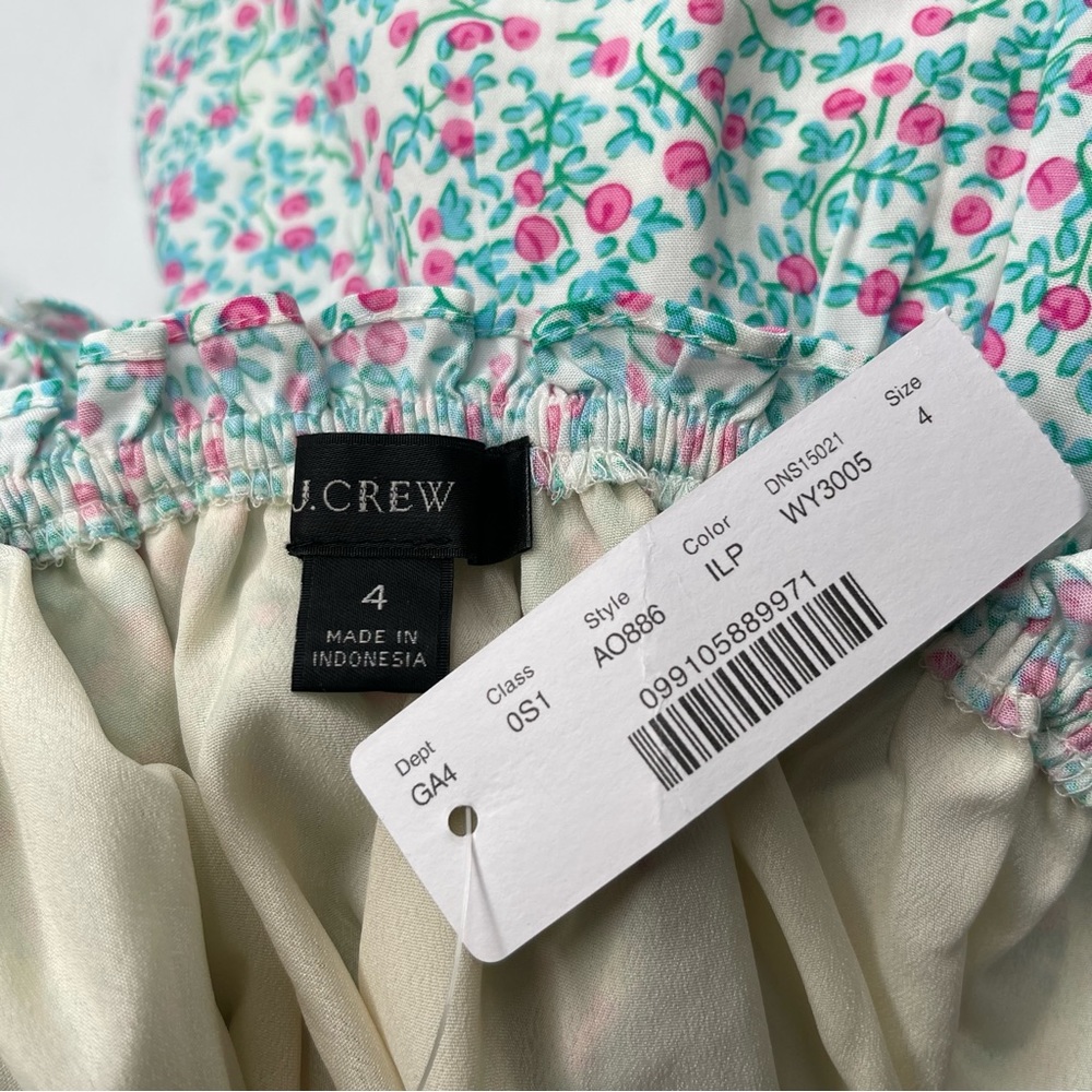 J. Crew Puff Sleeve Midi Dress Prairie Blue Floral Smocked, New w/ Tags, Size 4 - Picture 10 of 15